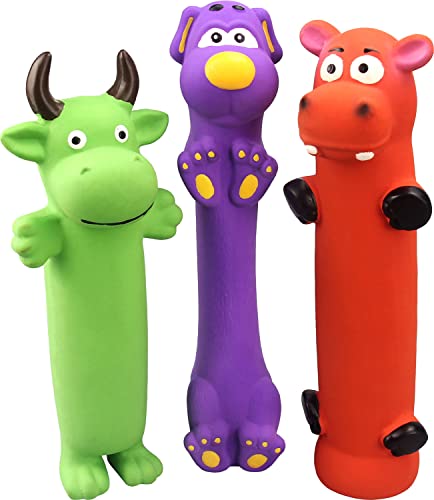 Pweituoet 9" Squeaky Dog Toys - 3 Pack Funny Rubber Squeaky Toys, Latex Dog Chew Toys for Puppy