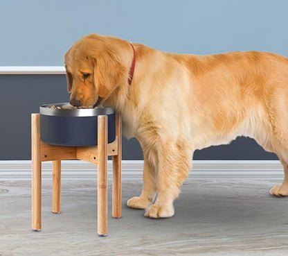 Dog Bowl Stand - Mid-Large Dogs Suitable - Elevate, Raise Bowl to 12-inch High - Adjustable, Fits Any Pet Food/Water Feeders, and Fountains - Durable Bamboo - color: Bamboo, size: For Large Dogs - 11 inch Height