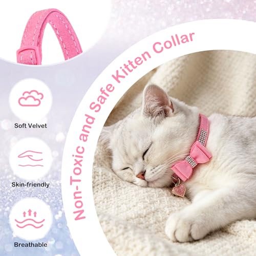 Rhinestone Cat Collar with Bow, Breakaway Elegant Female Diamond Cat Collars with Bell, Pink Leather Sparkly Bowtie Pet Collar for Girl Boy Small Kitten Puppy with Safety Buckle, 8-12" - color: Butterfly Pink, size: 8"-12" Cats / Mini Dogs
