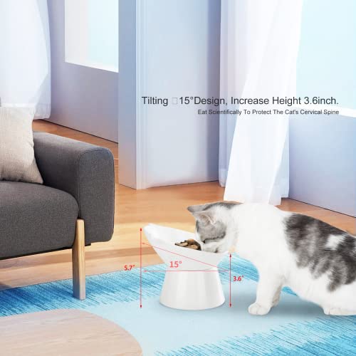 Detachable Elevated Cat Bowls, 15° Tilted Raised Cat Food Bowl Anti-Vomiting, Whisker Friendly, Adjustable Pet cat Dishes for Protecting Spine, Adult Kitten (White) - color: White
