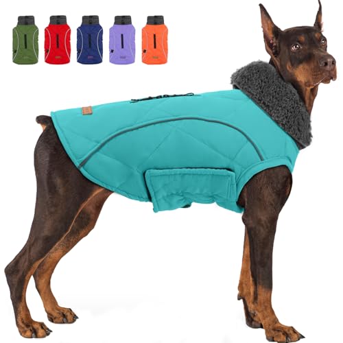 EMUST Winter Dog Coat for Medium Boys - Thick Clothes with Harness Hole for Cold Weather - Turquoise, M - color: NewTurquoise, size: Medium(Pack of 1)