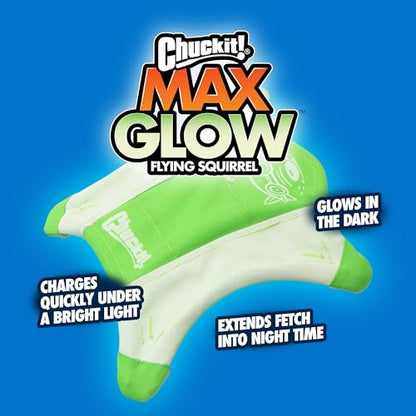 Chuckit! Flying Glow Squirrel Fetch Dog Toy, (10.5 Inch Length), Glow in the Dark Dog Toy, Pack of 1, Size Medium, for All Breeds and Sizes - style: Flying Glow Squirrel