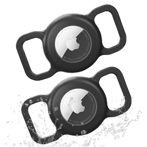 Dog Collar AirTag Holder Waterproof, 2 Pack Apple AirTag Case for Dogs, Dog Air Tag. Holder Collar for Pet Collar, Silicone Anti-Lost Airtag Full Body Protective Cover for Cat Collars-Black - color: 2Pxblack