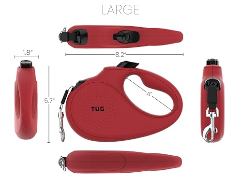 TUG Monochrome 360° Tangle-Free Retractable Dog Leash | 16 ft Strong Nylon Tape (Large, Red) - color: Red, size: Large, 16 ft
