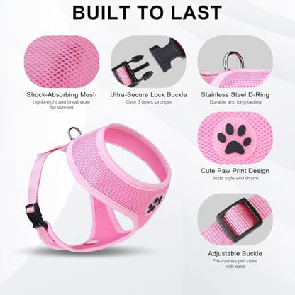 BINGPET Small Dog Harness, No Pull Dog Harness Small Sized Dogs, Soft Light Breathable Mesh Puppy Vest with Safety Buckle-Adjustable Step in Pet Harnesses for Easy Walking, Running, Training - color: Pink, size: XS (NECK: 10", CHEST: 10"-14")