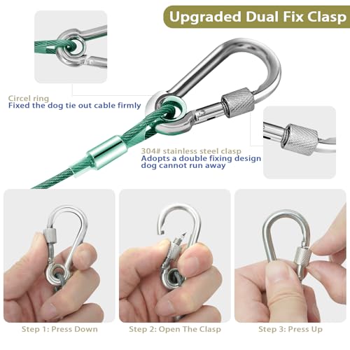 Dog Tie Out Cable 30 Feet - Dog Leads for Yard Heavy Duty - Up to 125 Pounds, Stainless Steel, Reflective Lead, 30ft Rust Free Chain Outdoor (Green) - color: Green-30FT