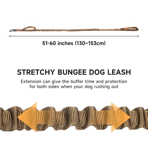EXCELLENT ELITE SPANKER Tactical Bungee Dog Leash Military Adjustable Dog Leash Quick Release Elastic Leads Rope with 2 Control Handle(Coyote Brown) - color: Coyote Brown