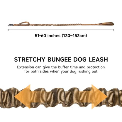 EXCELLENT ELITE SPANKER Tactical Bungee Dog Leash Military Adjustable Dog Leash Quick Release Elastic Leads Rope with 2 Control Handle(Coyote Brown) - color: Coyote Brown