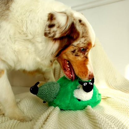 Green Sheep Hide & Seek Toy for Dogs, Durable Plush Squeaky Dog Toys with Recycle Cotton Rope, Interactive Chew Toy for Small to Large Dogs, Tough Pet Toys to Keep Them Busy