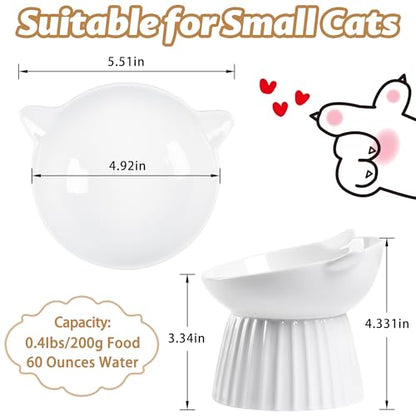 Ceramic Raised Cat Bowl，Tilted Raised Bowl Anti Vomit for Indoor Cats Whisker Friendly Pet Feeder for Cats Puppies, Microwave and Dishwasher Safe (White-2 Pack) - color: White-2 Pack