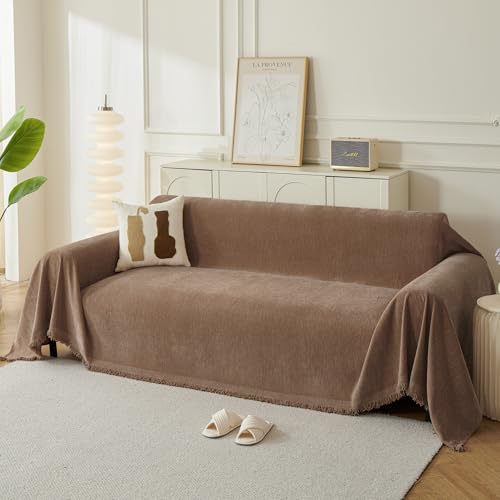 Couch Cover for Dogs, Boho Sofa Covers for 2 Cushion Couch, Chenille Sofa Slipcover for Pets Washable, L-Shape Sectional Couch Loveseat Cover Soft Throw Blankets with Tassels(71x102,Coffee) - color: Coffee, size: 71*102 inch