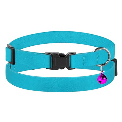 Breakaway Cat Collar Leather with Removable Bell - 13 Colors Available - Soft Adjustable Girl Boy Safety Lightweight Pet Kitten Collars Pink Brown Blue Green Red Orange Black (Aquamarine) - color: Aquamarine