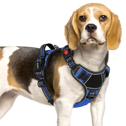 Dog Harness Small Sized, Easy Wearing with 3 Buckles, Adjustable No Pull Pet Harness with 2 Rings for Walking, No Chock Reflective Soft Padded Vest with Control Handle, Blue & Black, S - color: Blue & Black, size: Small