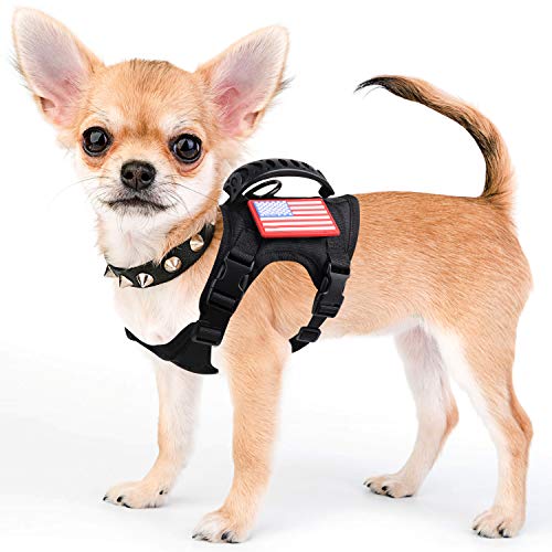 Tactical Service Dog Harness Vest,K9 Adjustable Military Working Harness Water-Resistant Comfortable Training MOLLE Dog Vest with Handle, with 2 Patches (XS, Black) - color: Black, size: X-Small (Pack of 1)
