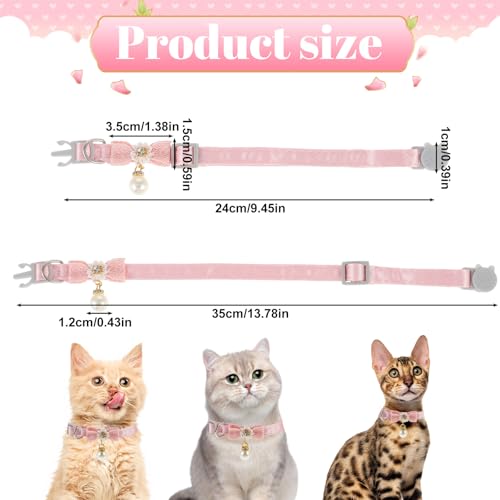 JJUNW Cat Collar Breakaway, Cat Collar with Pearl Pendant Quick Release Safe Buckle Pink Bowtie Adjustable Baby Kitten Collars Cute Cat Collar for Girl Cat (Style2)