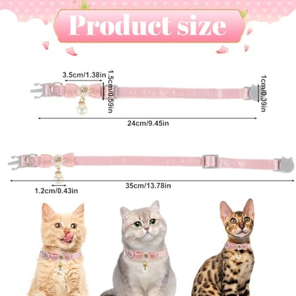 JJUNW Cat Collar Breakaway, Cat Collar with Pearl Pendant Quick Release Safe Buckle Pink Bowtie Adjustable Baby Kitten Collars Cute Cat Collar for Girl Cat (Style2)