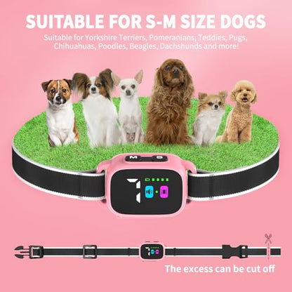 Anti-Bark Collar for Small Dogs, No Shock Anti Barking Collars with 7 Sensitivities, 3 Adjustable Modes Beep & Vibration, IP67 Waterproof - Effective & Humane, Sweet Pink