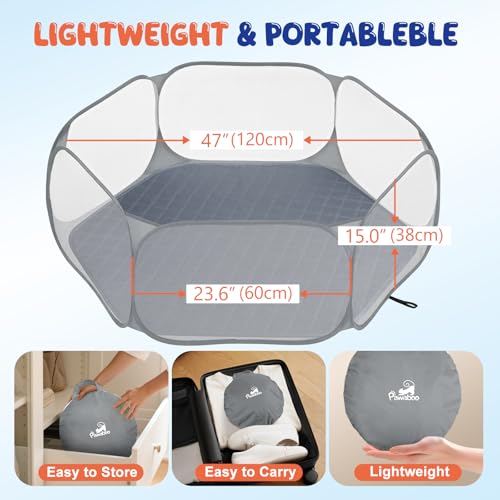 Pawaboo Small Animals Playpen with Pad, Waterproof Small Pet Cage Tent with Reusable Pad, Portable Outdoor Yard Fence for Chick/Kitten/Puppy/Guinea Pig/Rabbits/Chinchillas, Gray+Gray - color: Gray+Gray