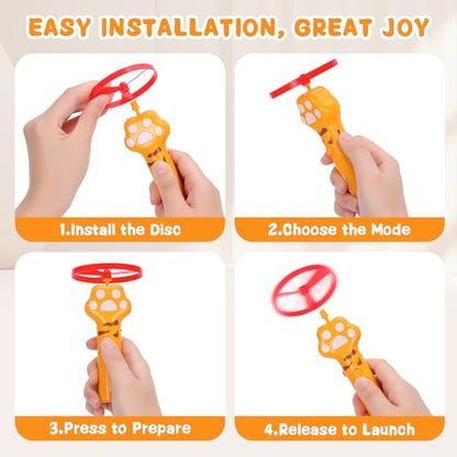 Cat Chase Fetch Toy - Rechargeable Disc Launcher with 6 Flying Spinners - Best Interactive Pet Hunting Toys for Indoor Outdoor Yard Cats Dog (Yellow) - color: Yellow