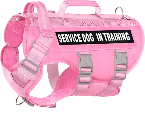 Service Dog Vest for Large Dogs, Pink Tactical Harness with Military MOLLE, Breathable Mesh & 39g Metal Buckle - Size L for Training & Hiking - color: Pink, size: L