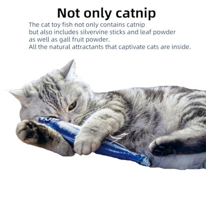 miwoowim 6 PCS Cat Fish Toy Soft and Durable,Cat nip Toy with Catnip Inside, Kicker Toys for Indoor Kitten Exercise,Kitty Teething Chew Toy (6 Sauries)