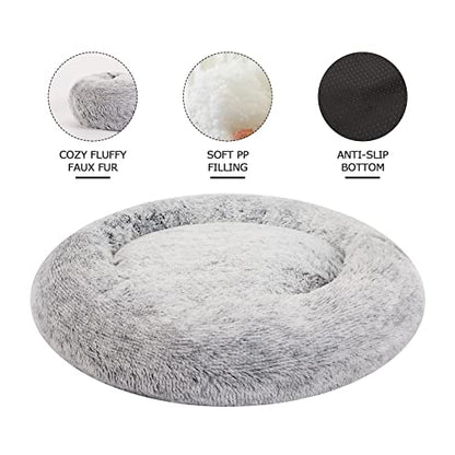 Bedfolks Calming Donut Dog Bed, 36 Inches Round Fluffy for Large Dogs, Anti-Anxiety Plush, Machine Washable (Dark Grey, Large) - color: Dark Grey, size: 36.0"L x 36.0"W x 8.0"Th