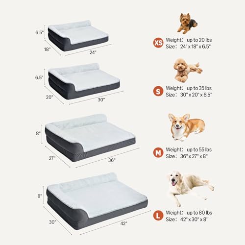 Amazon Basics Washable L-Shaped Dog Bed for Large Dogs, Anti-Slip Pet Sofa Bed for Indoor Dogs, Crate Bed, 42x30x8 Inches, Gray, Large - size: L-42"×30"×8"