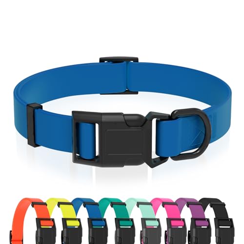 Waterproof Dog Collar, Easy to Clean Rubber Dog Collars with Quick Release Buckle Fits Small Medium or Large Dogs (Blue, M < 11.8-18.5 inch) - color: Blue, size: M (11.8-18.5 inch)