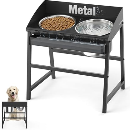 Spill Proof Tilted Elevated Dog Bowls for Large Breed, 15“ Tall Raised Dog Bowl with Stand, Stainless Steel Dog Food Bowl & Water Bowl Set for Indoor & Outdoor Use, Easy Clean Large Dog Bowl Dog Dish