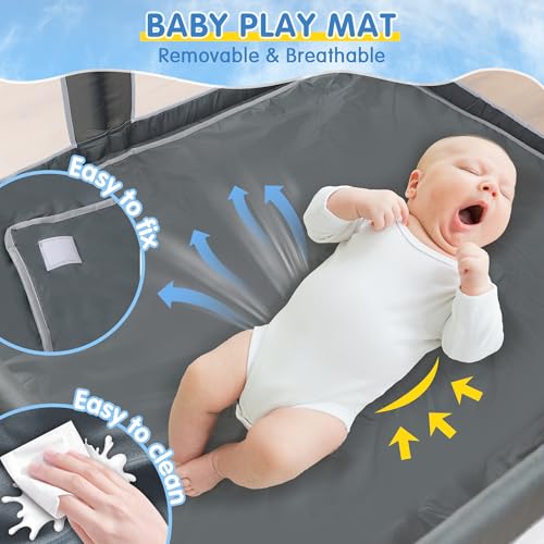 CAPAKIDS Foldable Baby Playpen 50"x50" with Mat, Out-of-The-Box Ready Playpen for Babies and Toddlers, Portable Play Yard with Breathable Mesh & Gates, Storage Bag & 4 Handlers for Indoor & Outdoor - size: 50"x50" with Mat