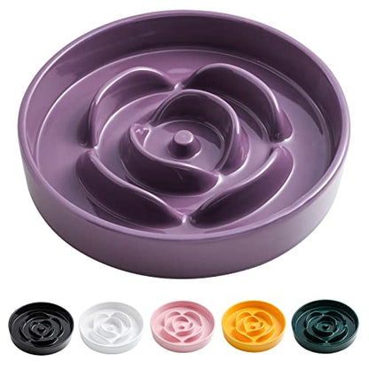 8.66 in Purple Ceramic Slow Feeder Dog Bowl for Medium and Large Breed,Fast Eater Dog Food Water Dish Heavy Wighted,Puppy Bowl for Fast Eaters,Puzzle Slow Eating Dish Modern Cute - color: Purple Slow Feeder
