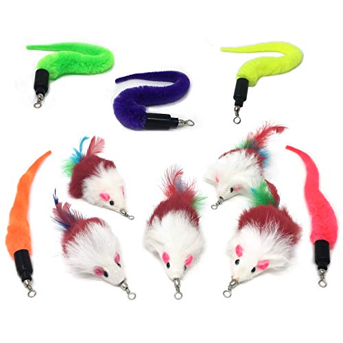 Pet Fit For Life - 10 Piece Kitten Toy Refill Pack - Replacement for Indoor Cat's Interactive Wand and Catch Wand - Features 5 Squiggly Worms and 5 Furry Mouse Feather Attachments - style: 5 Worms, 5 Mice