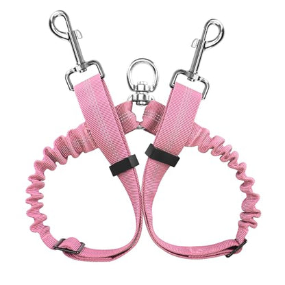 YAODHAOD Double Dog Leash,Two Dog Leash Splitter, No Tangle 360° Swivel Rotation Reflective Lead, Adjustable Length Bungee Heavy Duty Walking Training Dual Extension (Pink) - color: Pink