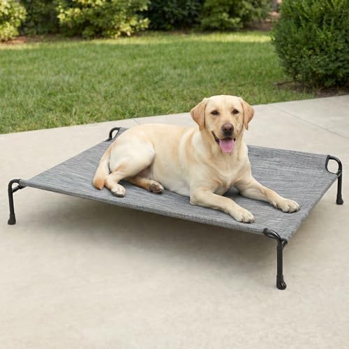 Veehoo Outdoor Dog Bed, Raised Dog Bed for Large Dogs, Elevated Dog Bed with Headrest, Washable Cooling Pet Cot, Breathable Dog Hammock for Camping & Indoor, Non-Skid, 41", Black Silver - color: Black Silver, size: 41.0"L x 27.0"W x 10.0"Th