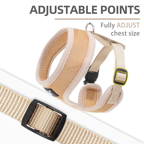 PUPTECK Soft Mesh Dog Harness and Leash Set Pet Puppy Cat Comfort Padded Vest No Pull Harnesses, Solid Beige, XS - color: Solid Beige, size: XS (NECK: 10", CHEST: 10"-14")