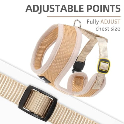 PUPTECK Soft Mesh Dog Harness and Leash Set Pet Puppy Cat Comfort Padded Vest No Pull Harnesses, Solid Beige, XS - color: Solid Beige, size: XS (NECK: 10", CHEST: 10"-14")