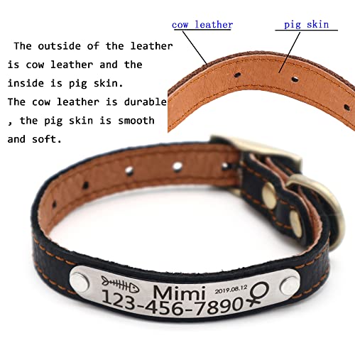 Personalized Leather Cat Collar,Custom with Name Plate and Bell for Boy and Girl Kitten/Cat(XXS,Red) - color: Red, size: XXS