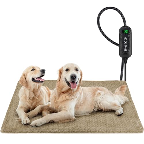 GASUR Heated Cat Bed, Waterproof Cat Heating Pad Indoor w/Timer, Temp Adjustable Pet Heating Pads for Cats Dogs, Auto Power-Off, Cats Warming Bed w/Remove Washable Cover, Anti-Chew,47''x28'', XLarge - color: Brown, size: X-Large(47"x28")