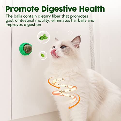 Potaroma Catnip Toys Balls 4 Pcs, Extra Cat Energy Ball, Edible Kitten Silvervine Toys for Cats Lick, Healthy Kitty Teeth Cleaning Dental Chew Toys, Cat Wall Treats (Green) - color: Green