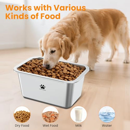URPOWER 1.65 Gallon Large Dog Water Bowl, 2 Pack Thickened Stainless Steel Dog Water & Food Bowls with Non-Slip Mat, Spill-Proof Metal Pet Bowl Set for Medium, Large, X-Large Dogs, Indoor/Outdoor Use - size: 1.65 Gallon