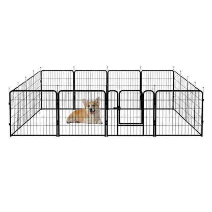 Amazon Basics Dog Playpen, 16 Panels Metal Fence with Door, Foldable for Indoor and Outdoor Use, Suitable for Small to Medium Sized Dogs, 24 Inch Height, Black - style: 16pcs-24"