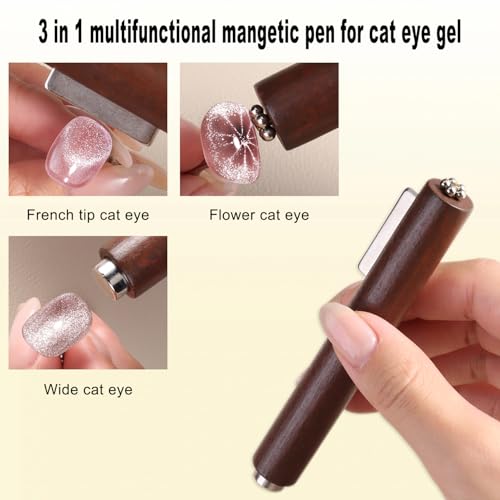 Fcozpjk Cat Eye Magnet for Nails, 6PCS Cat Eye Gel Nail Polish Magnet Tools 3 in 1 Strong Suction Magnetic Pen with Y Shape Clippers Heart Magnet Flower French Tip Design Manicure Salon Supplies - color: A