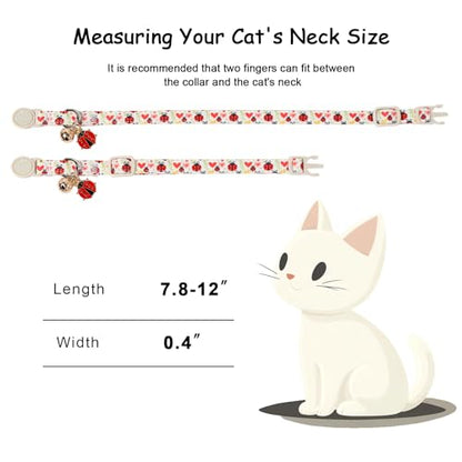 2 Pack Cute Cat Collars - Cartoon Bee Ladybug Breakaway Cat Collar with Bell & Matching Pendant, Adjustable Spring Summer Kitten Collars for Boy Girl Cats - color: Bee&Ladybug