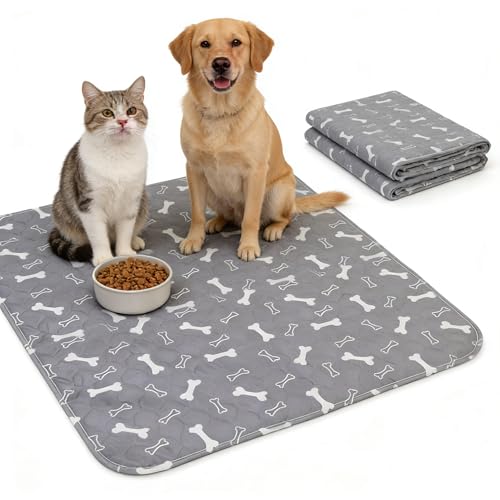 Washable Reusable Pet Training Pads, Non-Slip Leakproof Dog Pee Mat with Pheromones, Odor Resistant Absorbent Pad for Dogs and Cats (L: 31.5" × 35.4") - color: Gray, size: Large