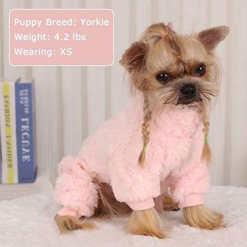 Dog Sweater Fleece Turtleneck Winter Dog Clothes for Small Dogs Girls Boy, Warm Fleece Puppy Pajamas Onesies, Pet Clothes Puppy Sweater Pjs, Doggy Jumpsuits Doggie Outfit, Pink, XXS - color: Pink, size: XX-Small (Chest 11in )