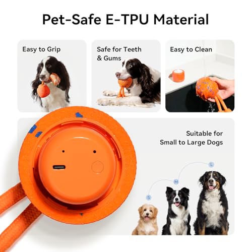 Cheerble Smart Interactive Dog Toy, Wicked Ball Rolly, Automatic Moving, Bouncing, Rotating, E-TPU Material, with Rope & Barks Sound Active Rolling Interactive Dog Ball for Medium and Large Dogs - color: Orange