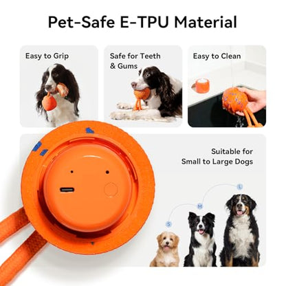 Cheerble Smart Interactive Dog Toy, Wicked Ball Rolly, Automatic Moving, Bouncing, Rotating, E-TPU Material, with Rope & Barks Sound Active Rolling Interactive Dog Ball for Medium and Large Dogs - color: Orange