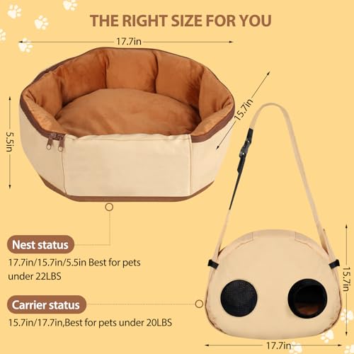 2-in-1 Convertible Pet Sling Carrier & Bed - with Breathable Mesh, Adjustable Strap & Pocket，for Travel, Vet Visit & Home Use, Up to 22lbs (KAKI) - color: KAKI