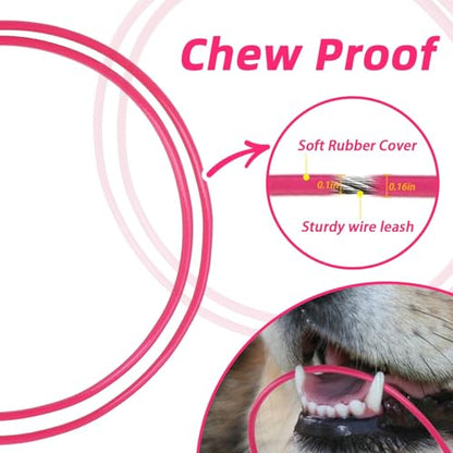 PUPTECK Chew Proof Dog Leash with Detachable Short Leashes Padded Handle Reflective, Heavy Duty Steel Cable Lead for Small Medium Large Dogs Training Walking, Hot Pink 4.9ft - color: Hot Pink