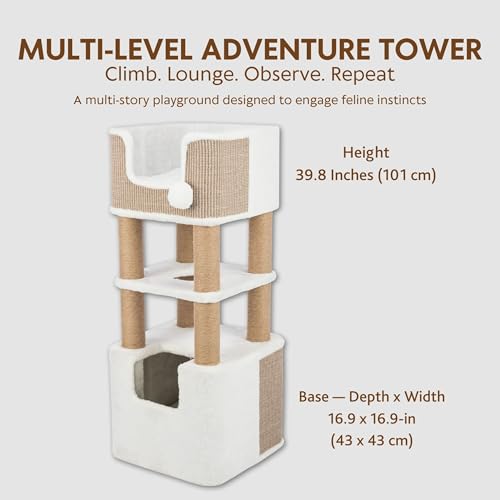 Trixie Lucano 39.8-in Cat Tree, Indoor Cat Furniture with Jute Scratching Posts, Sisal and Plush Covered Condo, Dangling Interactive Toys, Taupe - color: Brown, size: 39.8" Tall